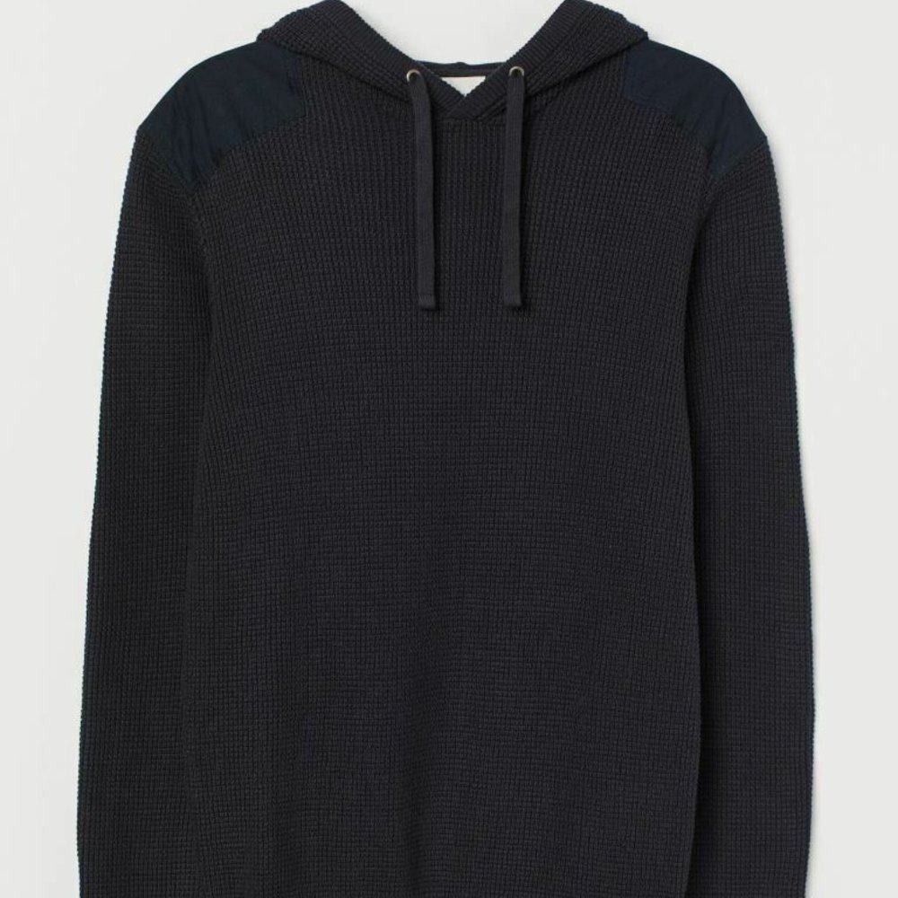 H&M Woven Waffle Knit Hoodie Elbow/Shoulder Patches